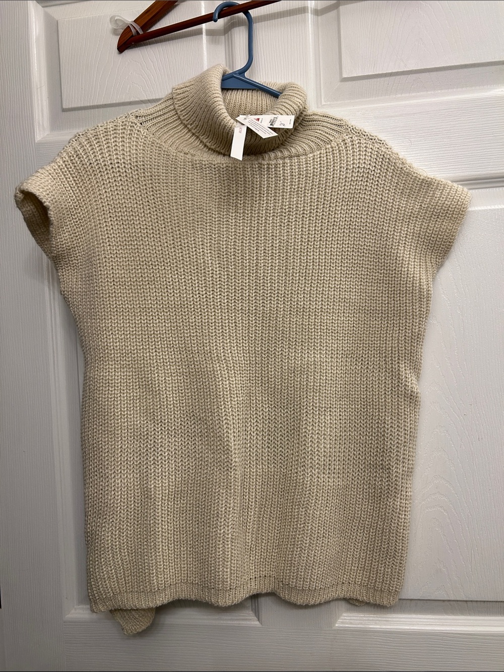 Cream Turtleneck Knit Sleeveless Sweater